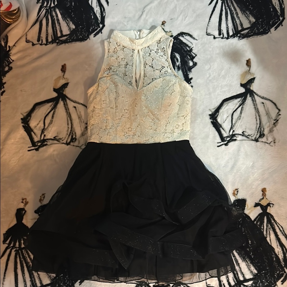 Elegant Lace Dress in Black and Cream
